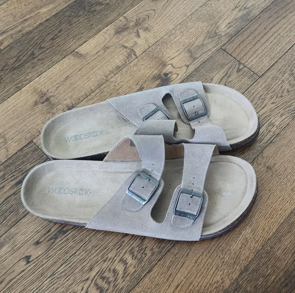 Woodstock Bert Leather Corkbed Men's Slide Sandals Size 11 In Beige - Picture 2 of 5